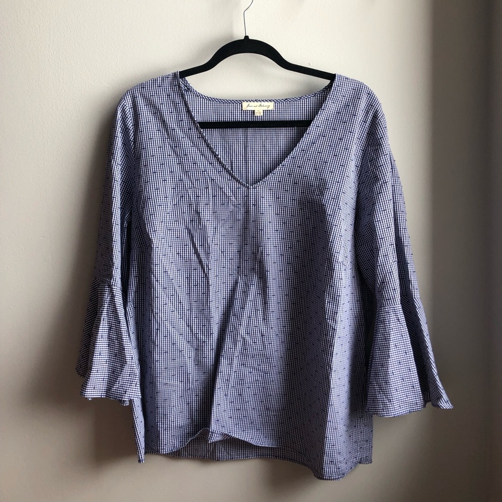 Blue plaid bell sleeved top